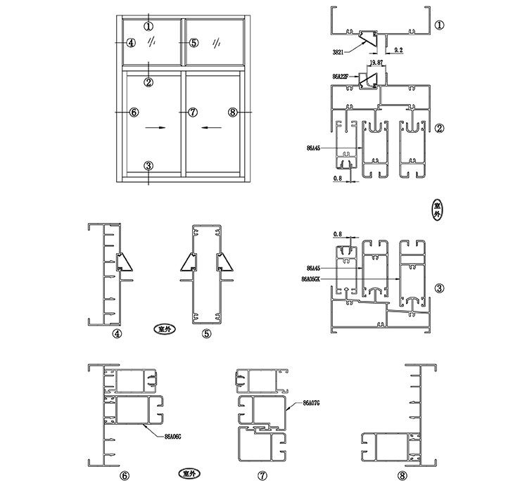 108三軌推拉窗節(jié)點(diǎn)圖
